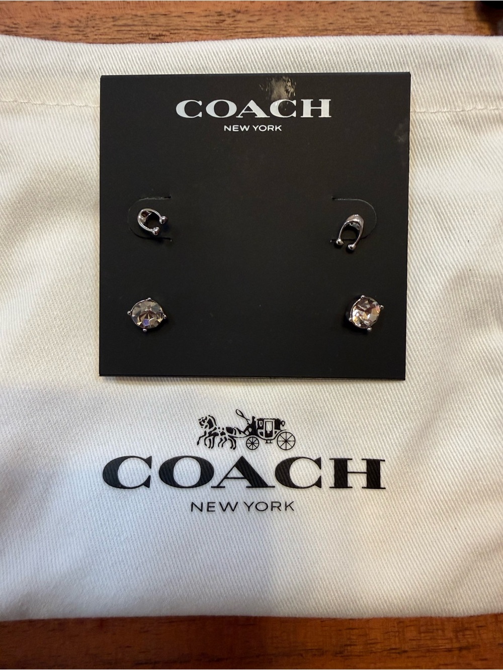 Coach Silver Tone Stud and Crystal Earring Set